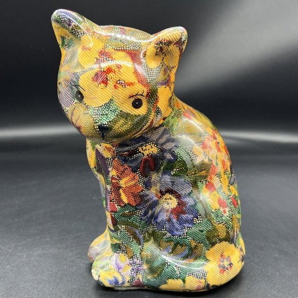 Vintage Decoupage Cat Kitten Patchwork Victorian Style 6.5” Tall Figurine - Picture 13 of 14